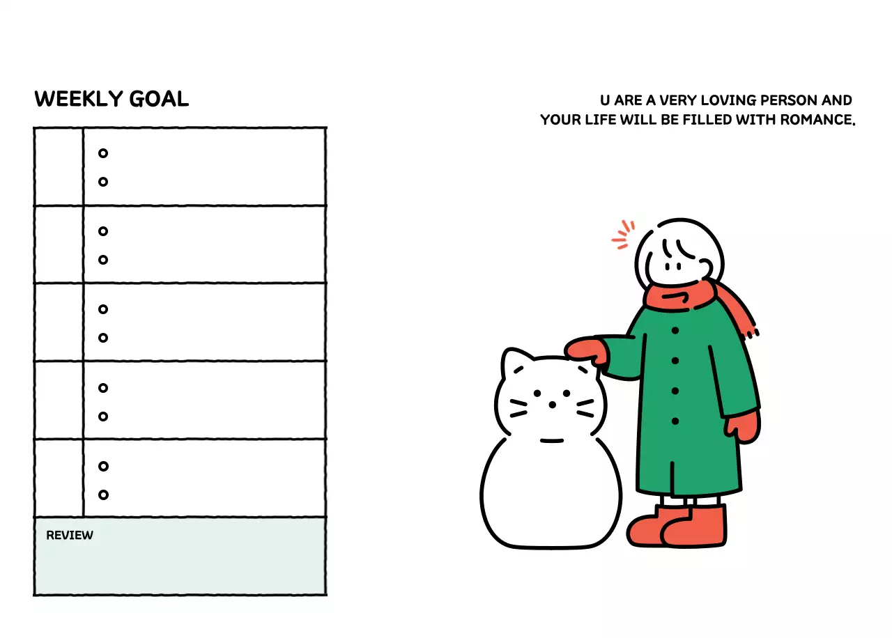 Illustrated calendar with a cute line style