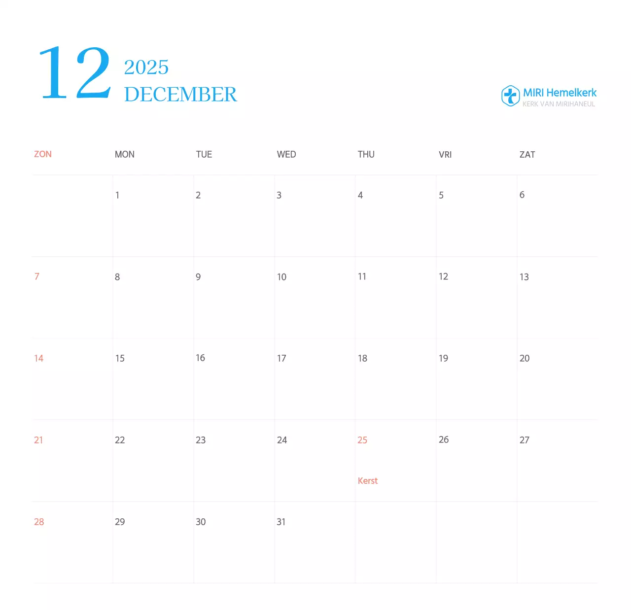 Blauw modern concept kerkkalender