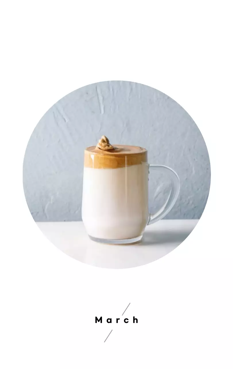 ホワイトトーンのシンプルなコーヒー写真カフェ用卓上カレンダー