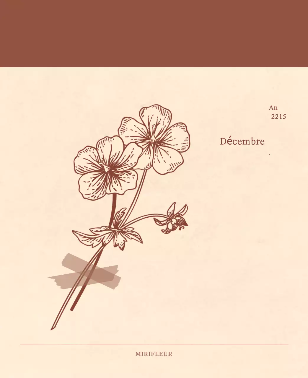 Calendrier sentimental de fleuriste en papier de laine marron clair et marron.