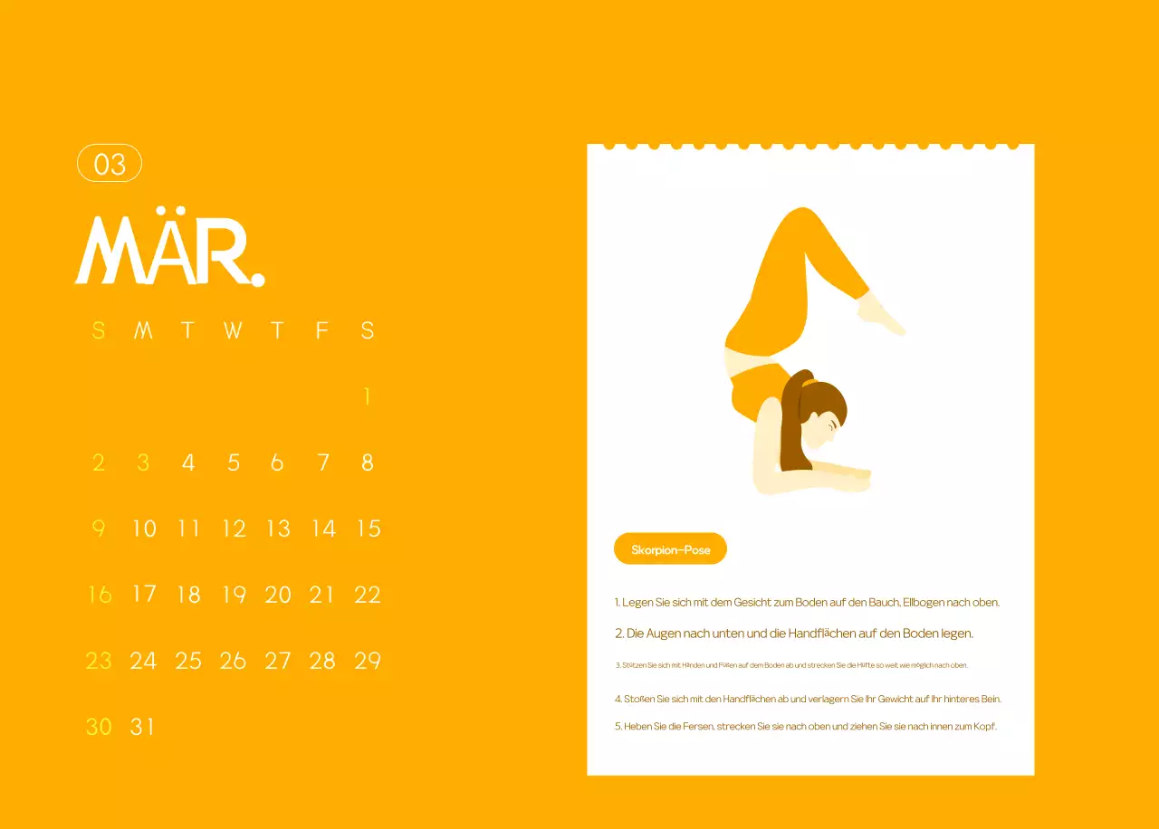 Orange Minimalistischer Yoga-Aktionskalender