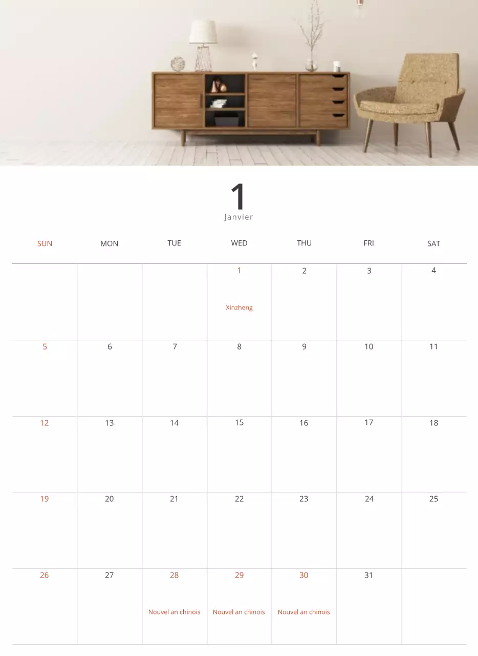 Calendrier intérieur minimaliste beige