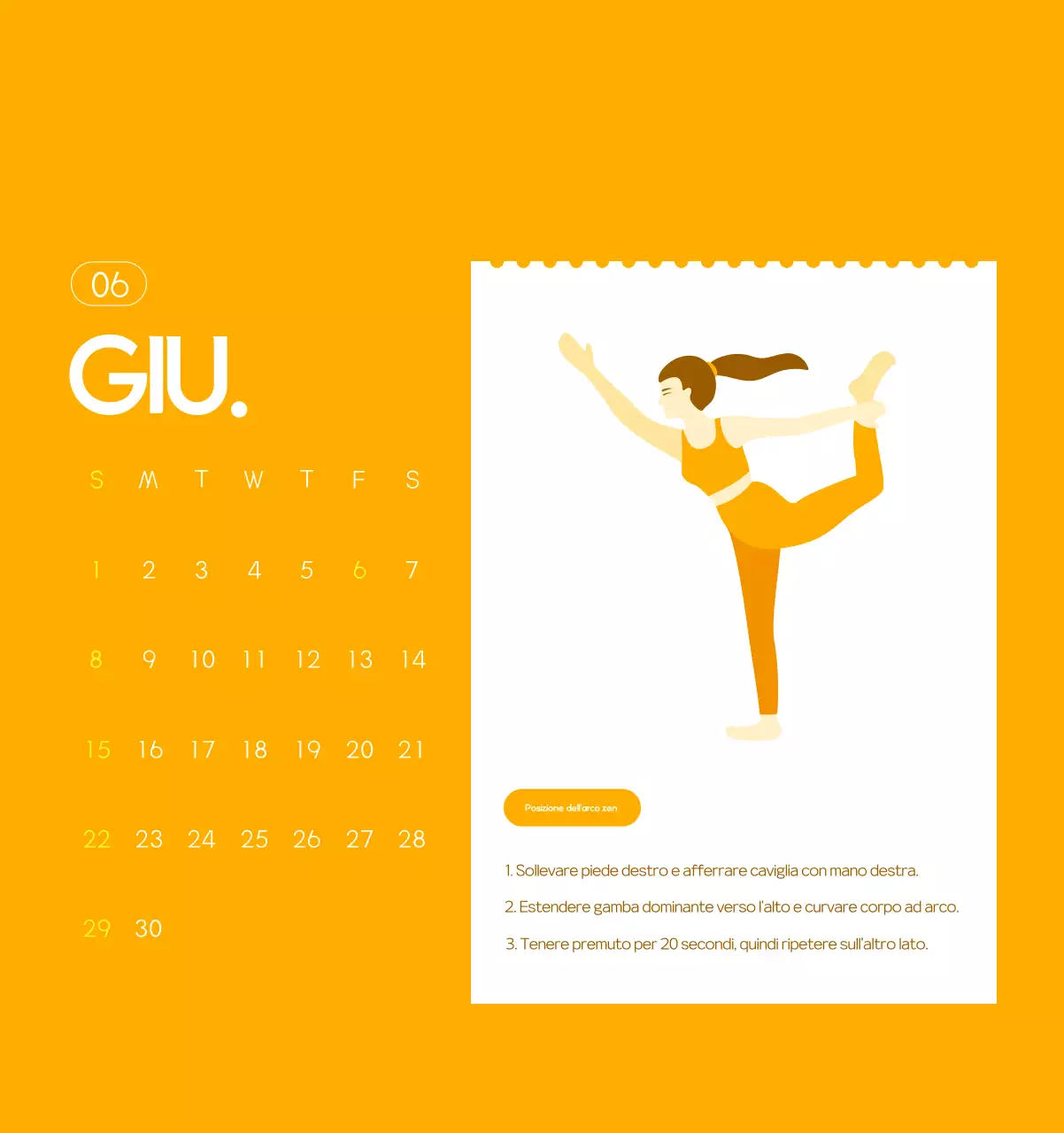 Calendario promozionale arancione dello yoga minimalista