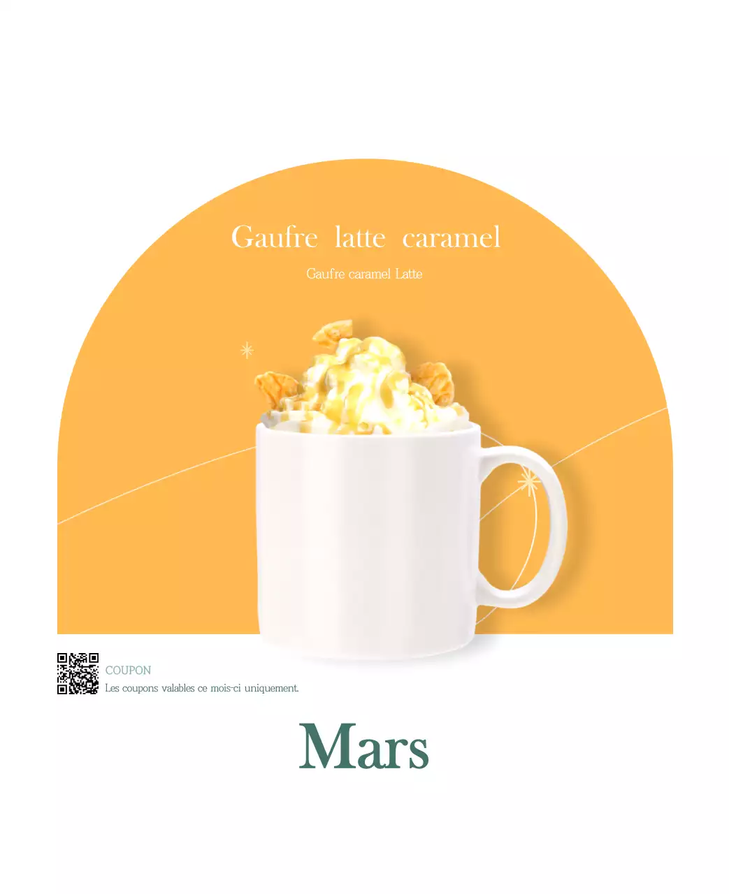 Un calendrier moderne pour les cafés avec des recommandations sur la boisson du mois.