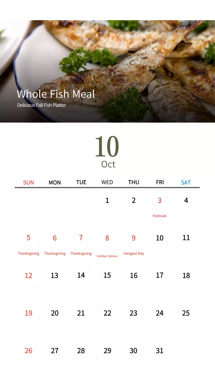 Beige Traditional Food Calendar
