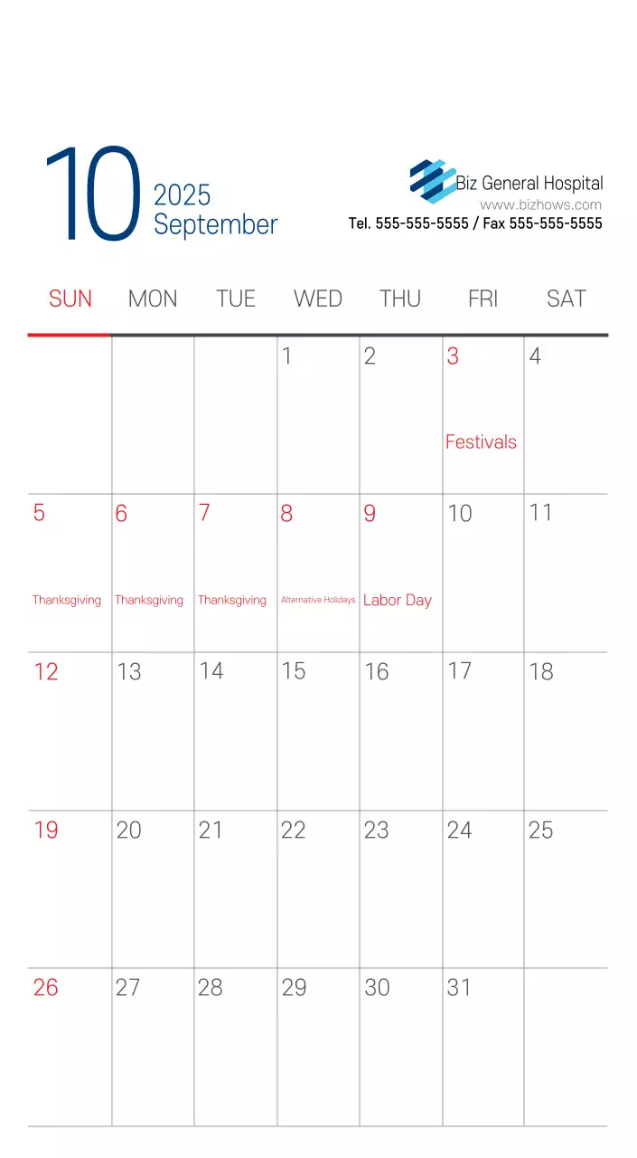 Navy White Simple Hospital Promotional Calendar