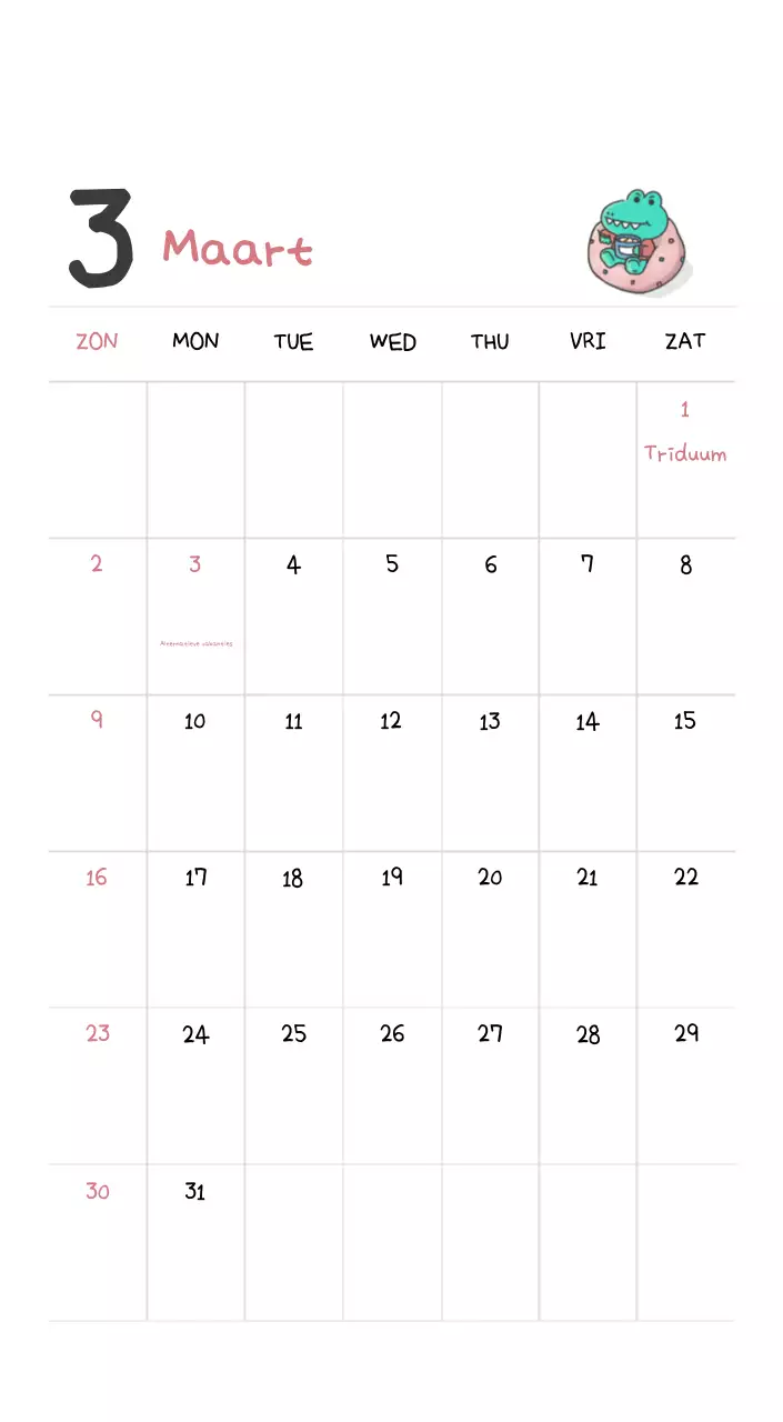 Een kalender met een schattig Ago-illustratieconcept