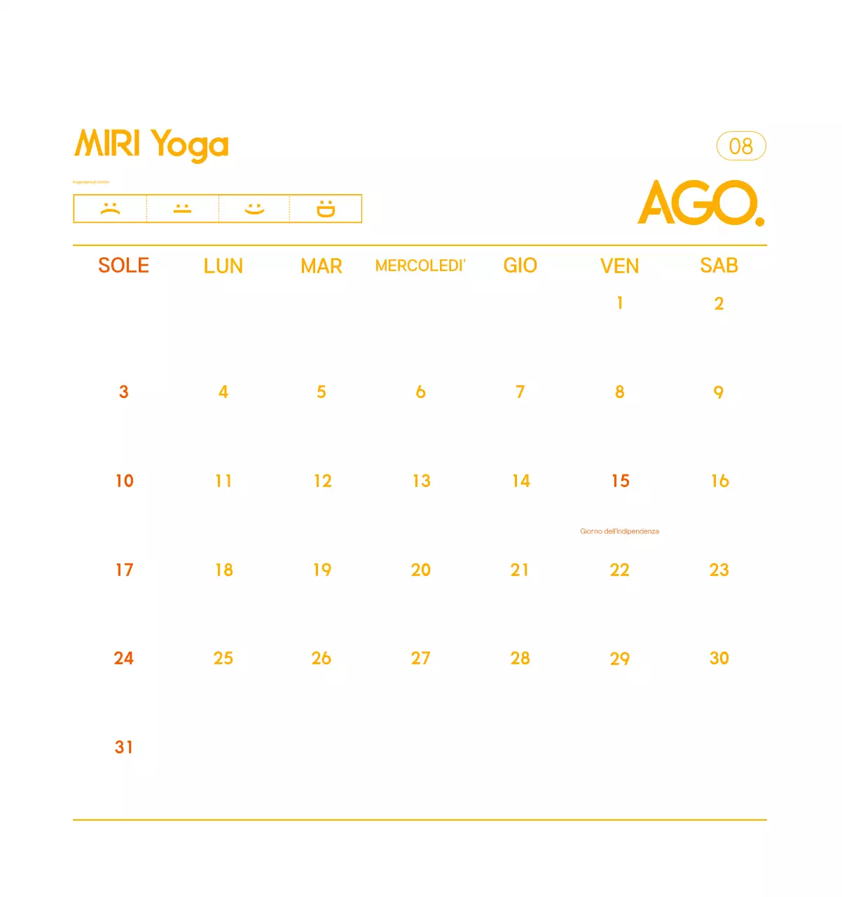 Calendario promozionale arancione dello yoga minimalista