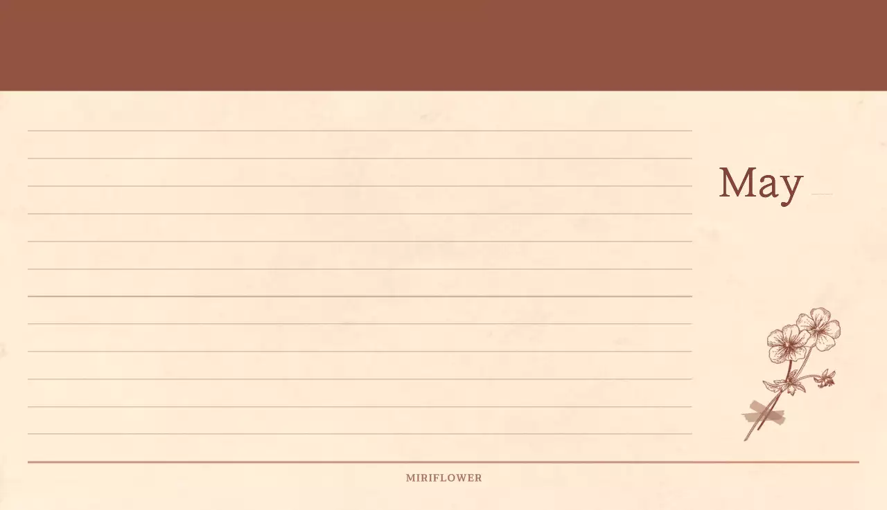 Kalender toko bunga sentimental dengan konsep kertas tenun berwarna coklat muda dan coklat