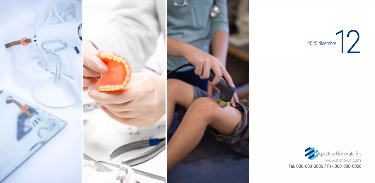 Calendario promozionale dell'ospedale semplice, bianco e blu