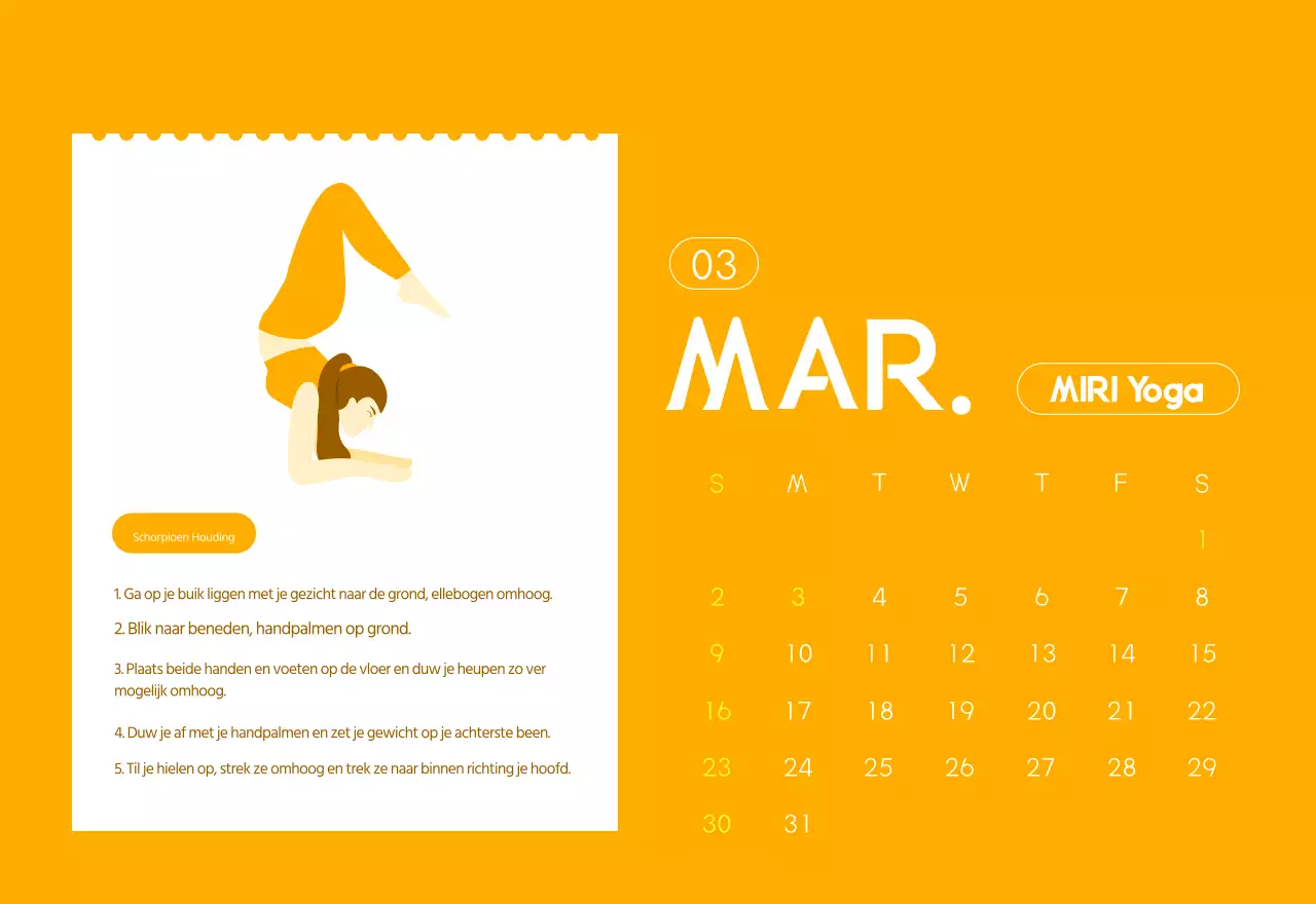 Oranje Minimalistische Yoga Promotiekalender