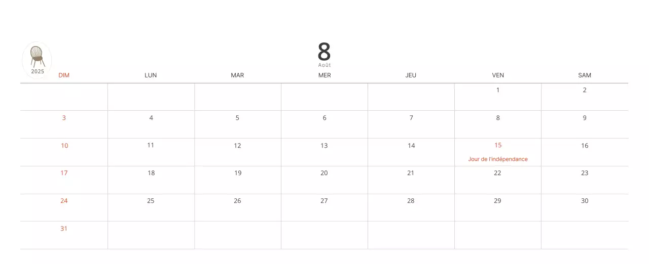 Calendrier intérieur minimaliste beige