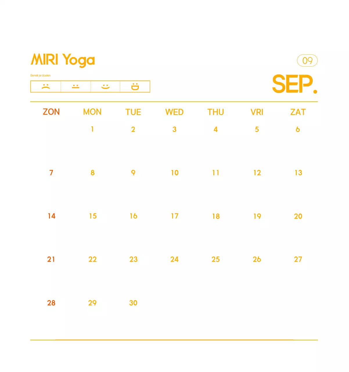 Oranje Minimalistische Yoga Promotiekalender