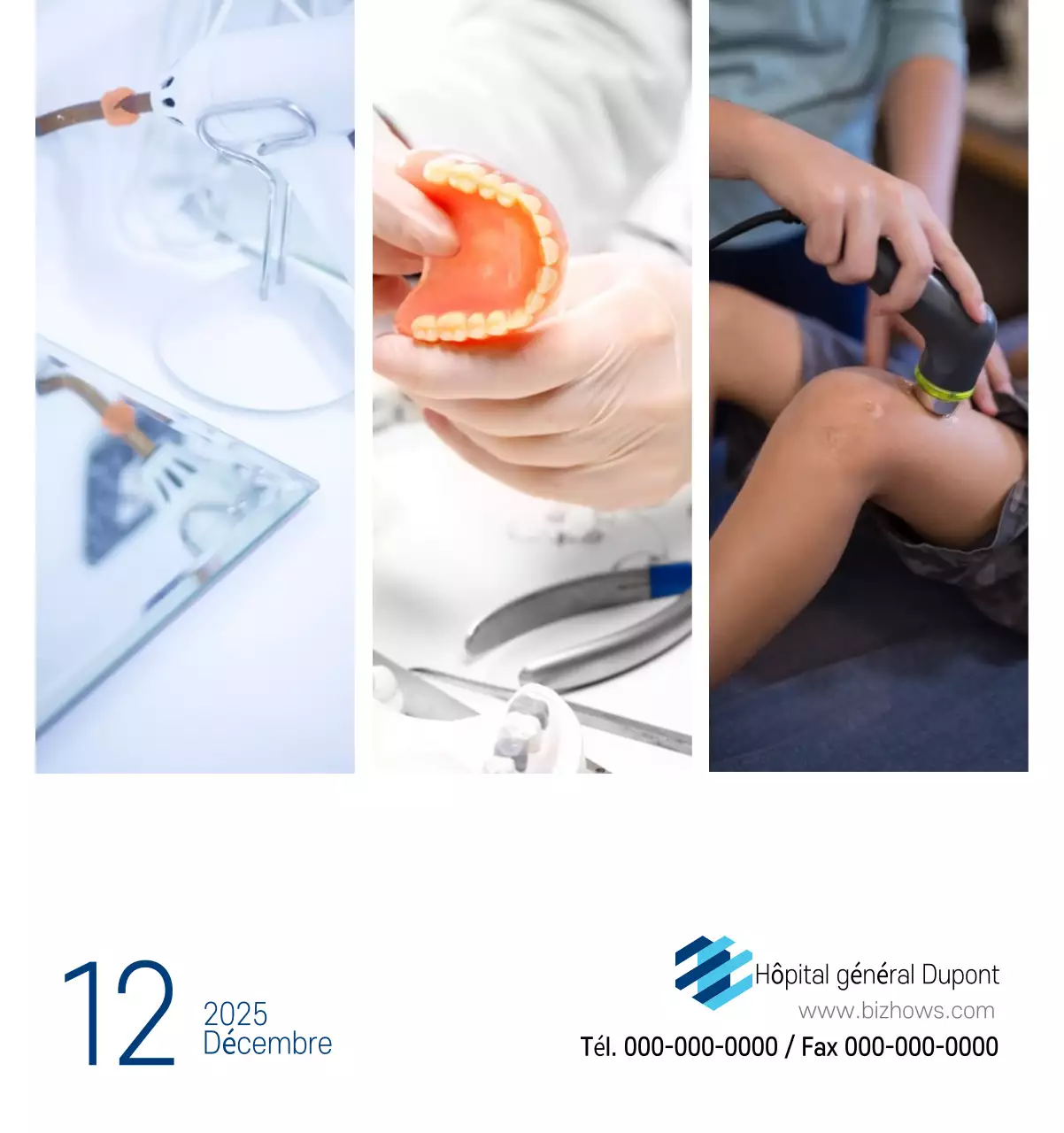 Calendrier promotionnel d'hôpital simple blanc marine