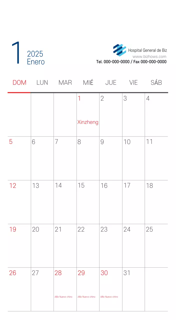 Calendario promocional Hospital Navy White Simple