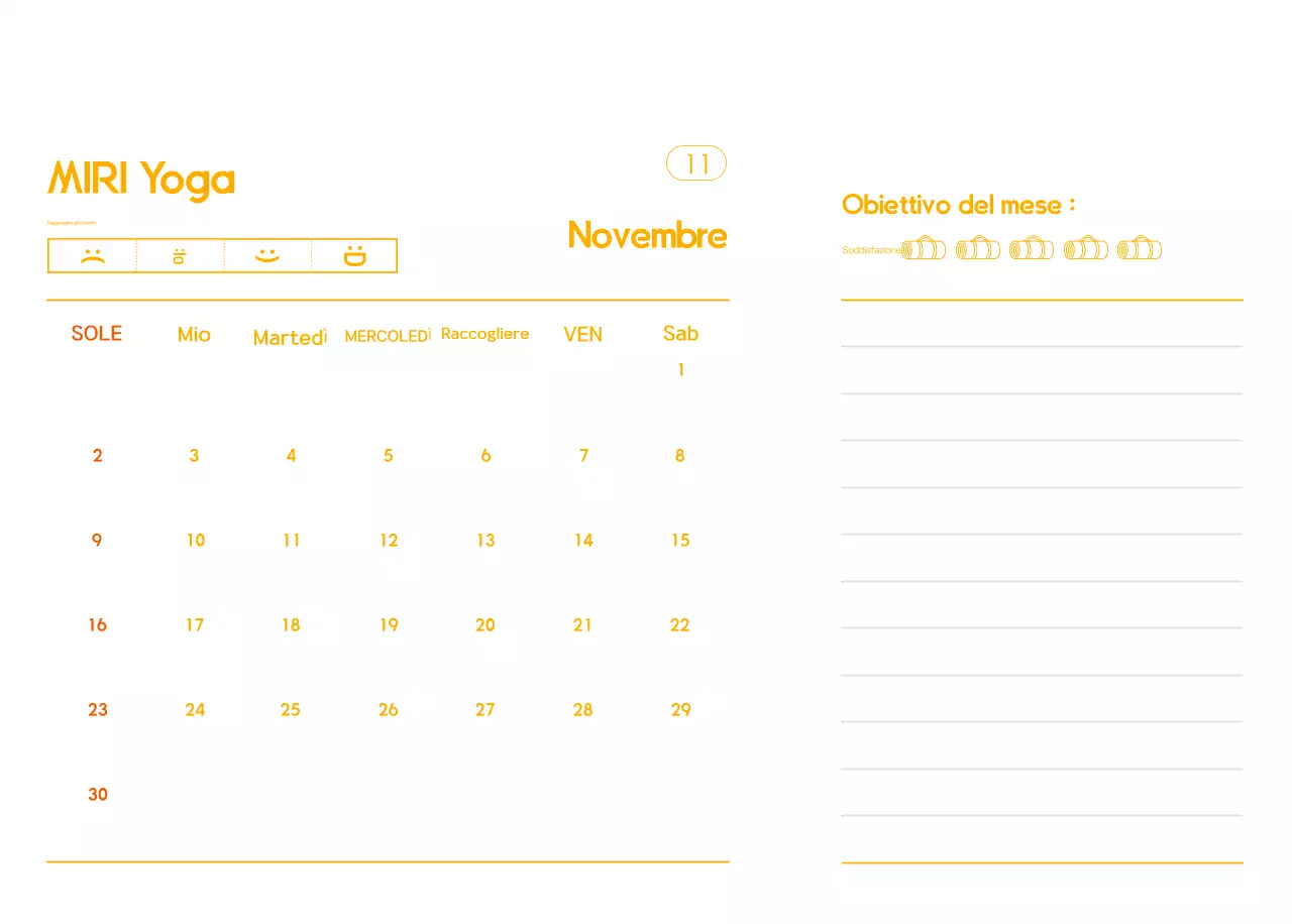 Calendario promozionale arancione dello yoga minimalista