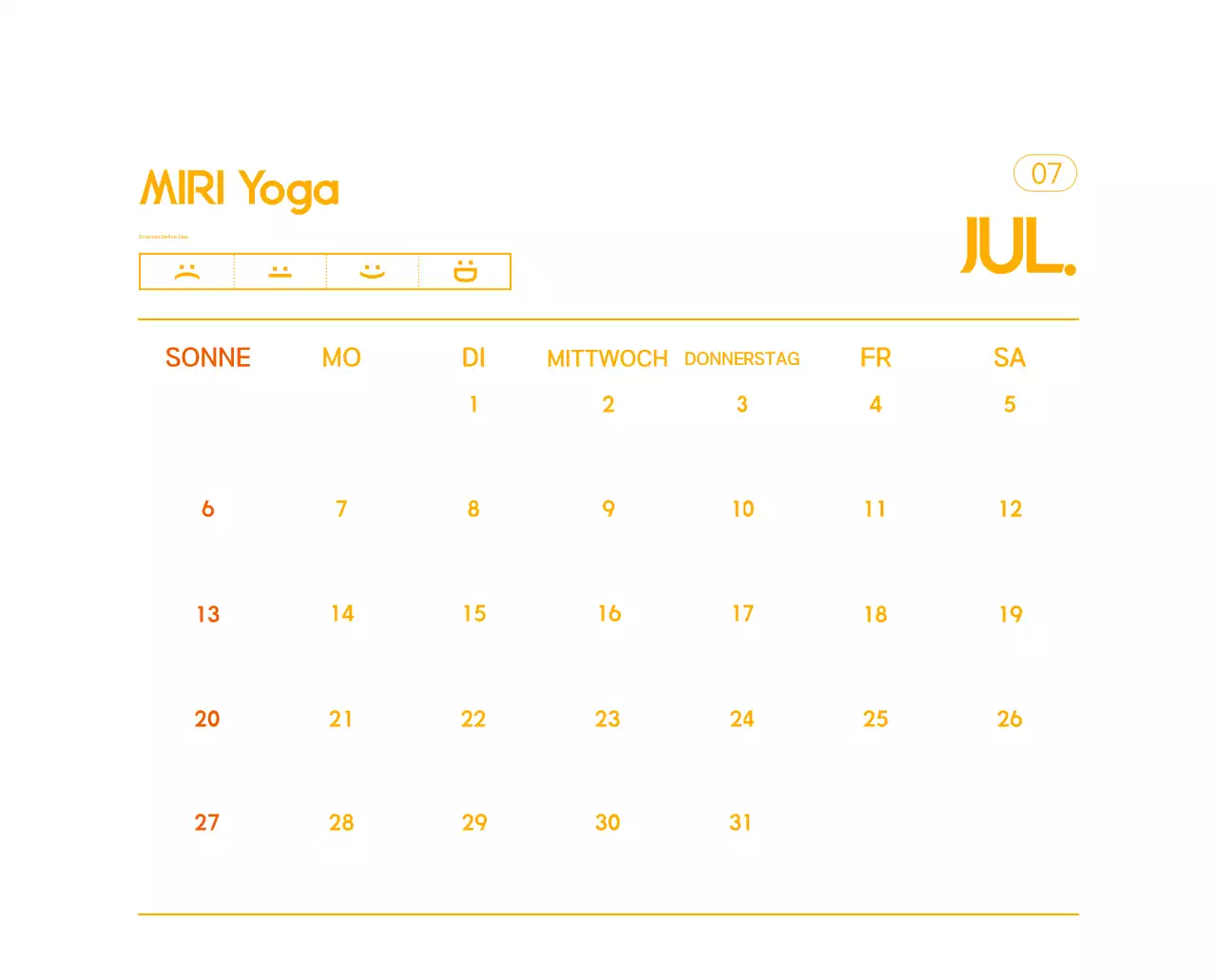 Orange Minimalistischer Yoga-Aktionskalender