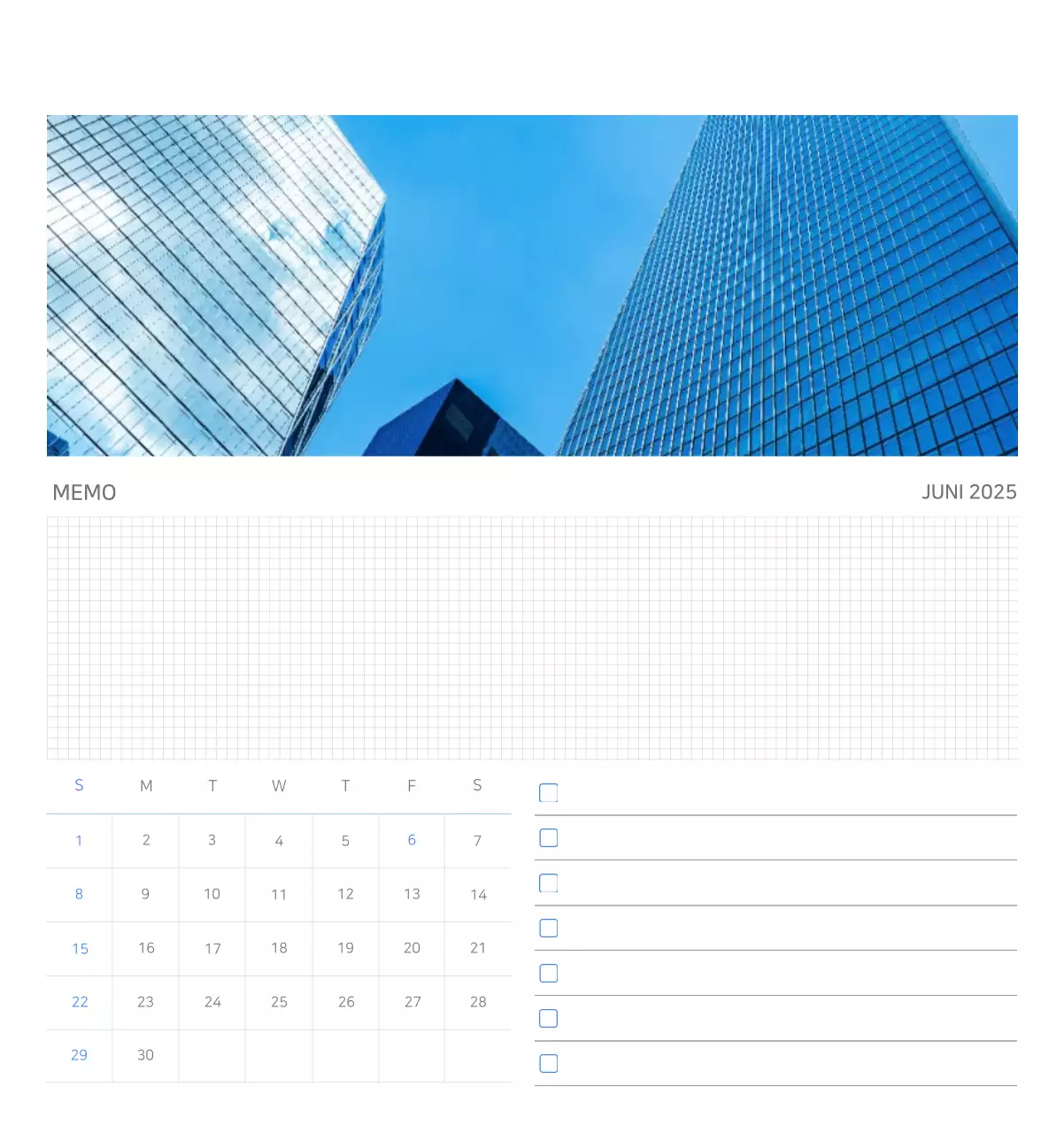 Blauwe minimalistische zakelijke kalenderadvertentie