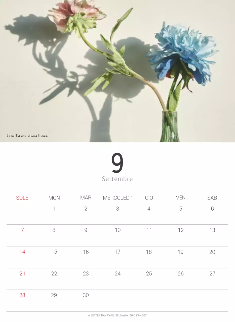 Calendario botanico naturale bianco e pulito