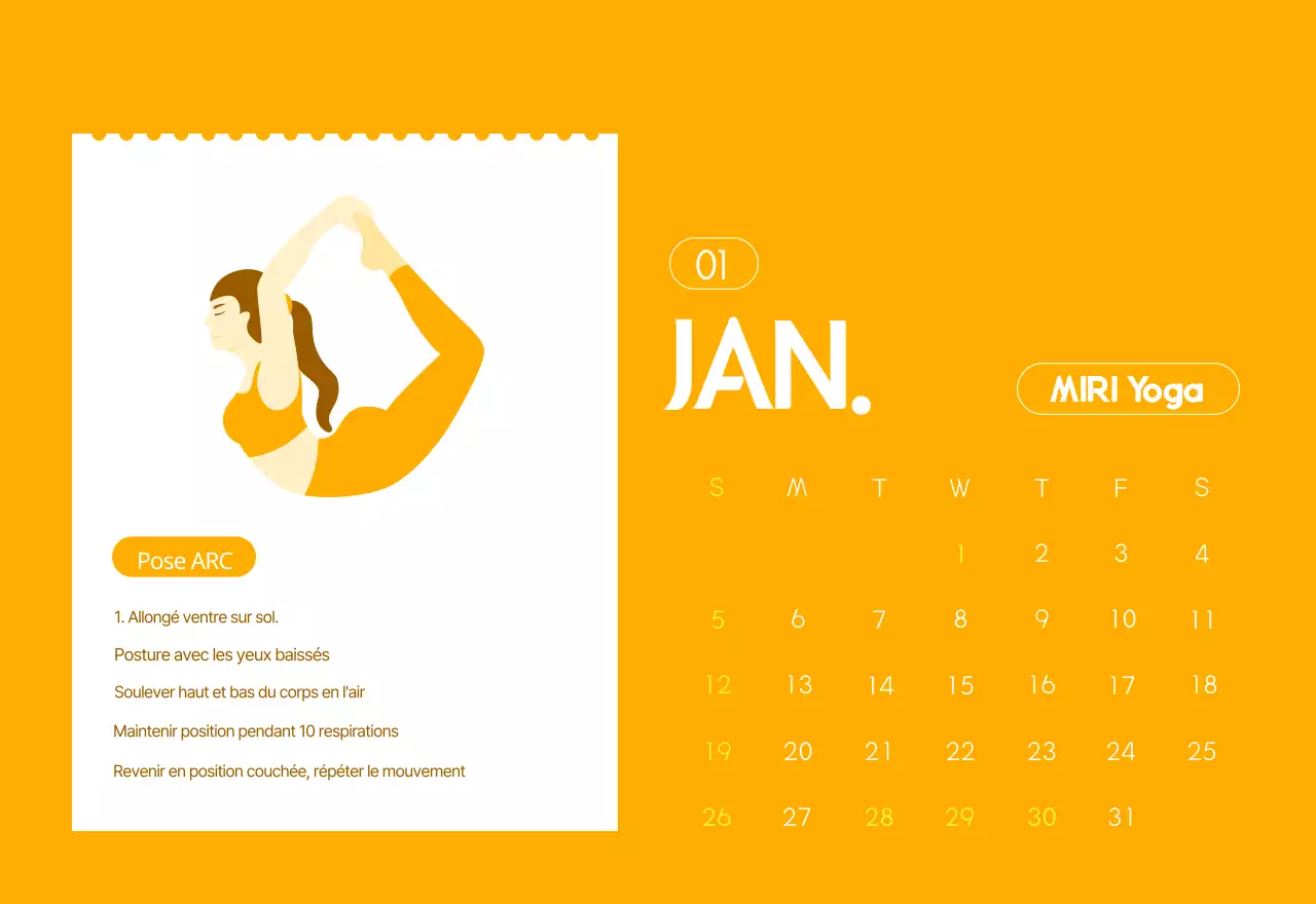 Calendrier promotionnel de yoga minimaliste orange