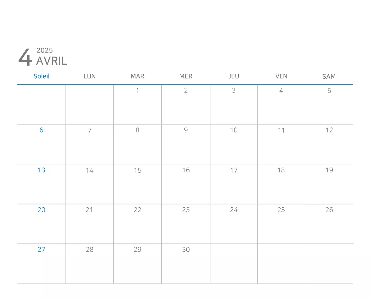 Calendrier moderne bleu Calendrier