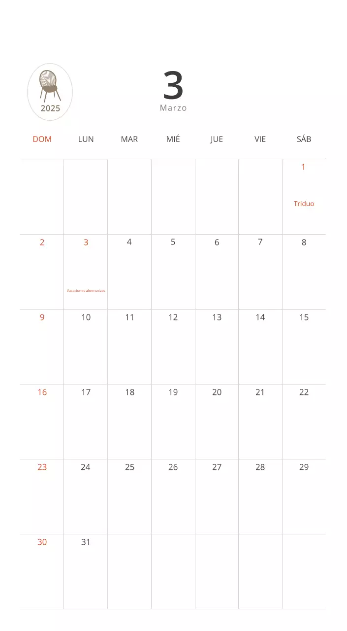 Calendario interior minimalista beige