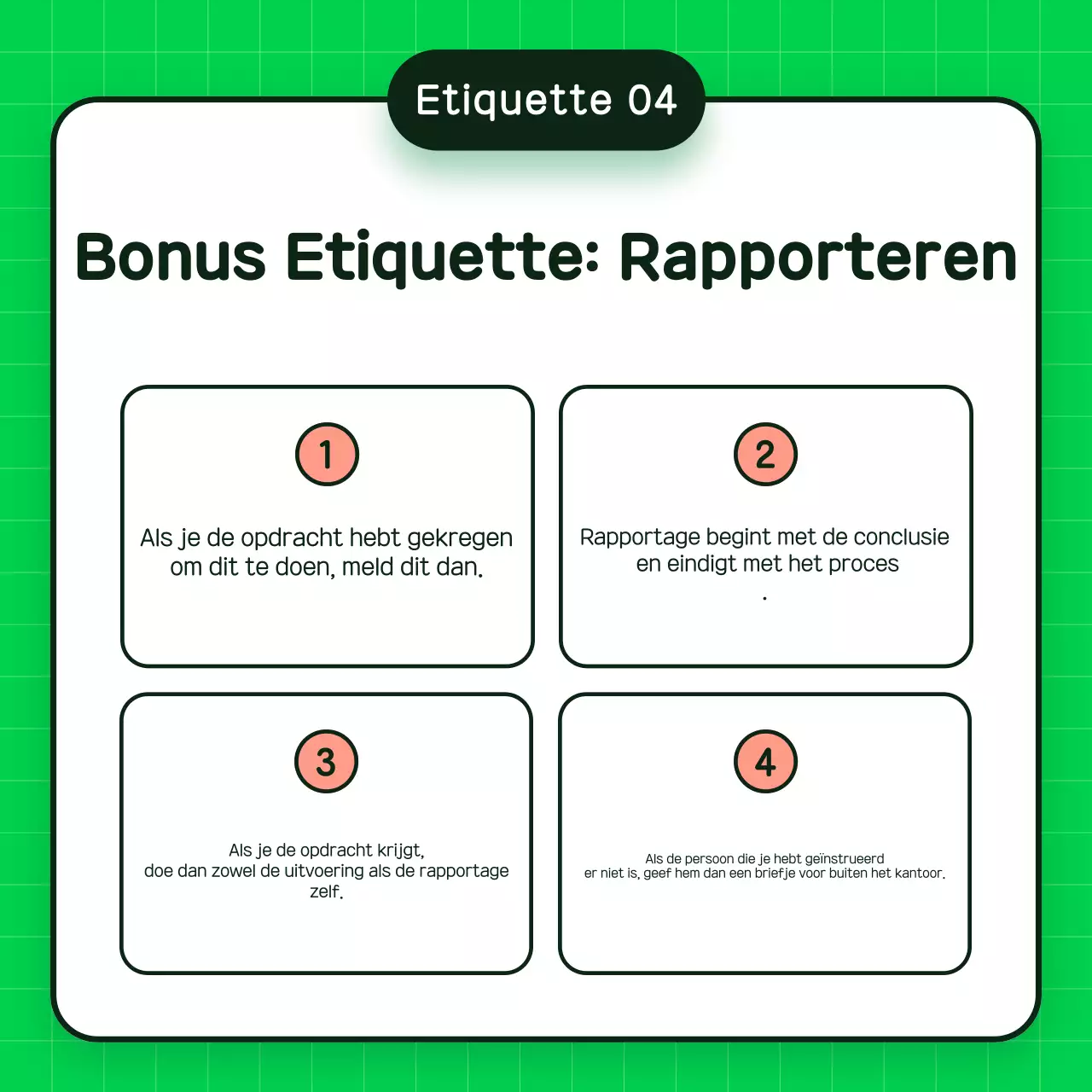 Groen en eenvoudig trainingsmateriaal voor werkpleketiquette