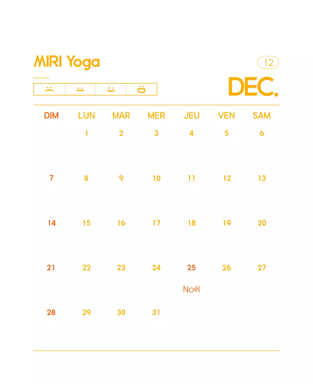 Calendrier promotionnel de yoga minimaliste orange