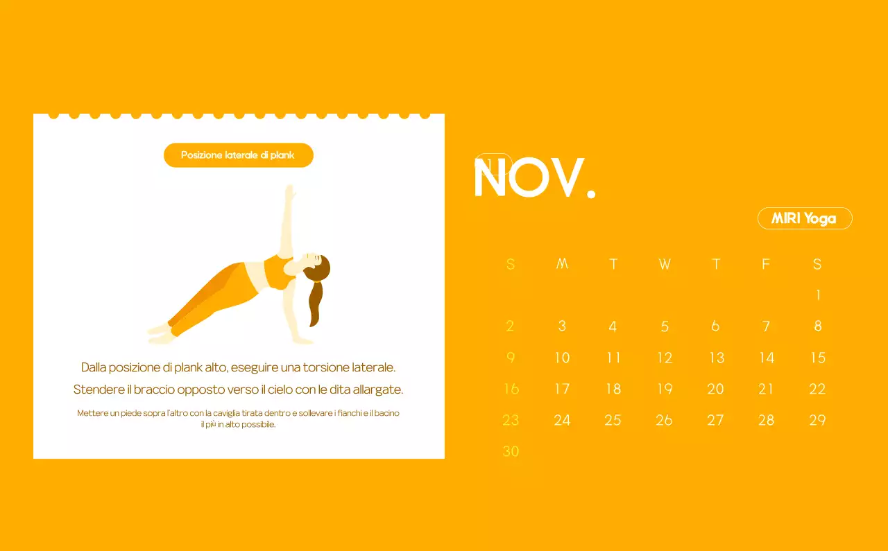 Calendario promozionale arancione dello yoga minimalista