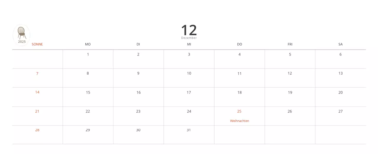 Beigefarbener minimalistischer Innenkalender