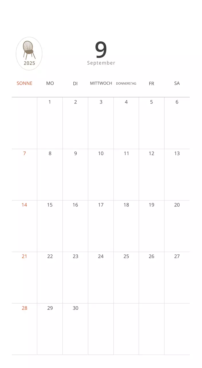 Beigefarbener minimalistischer Innenkalender