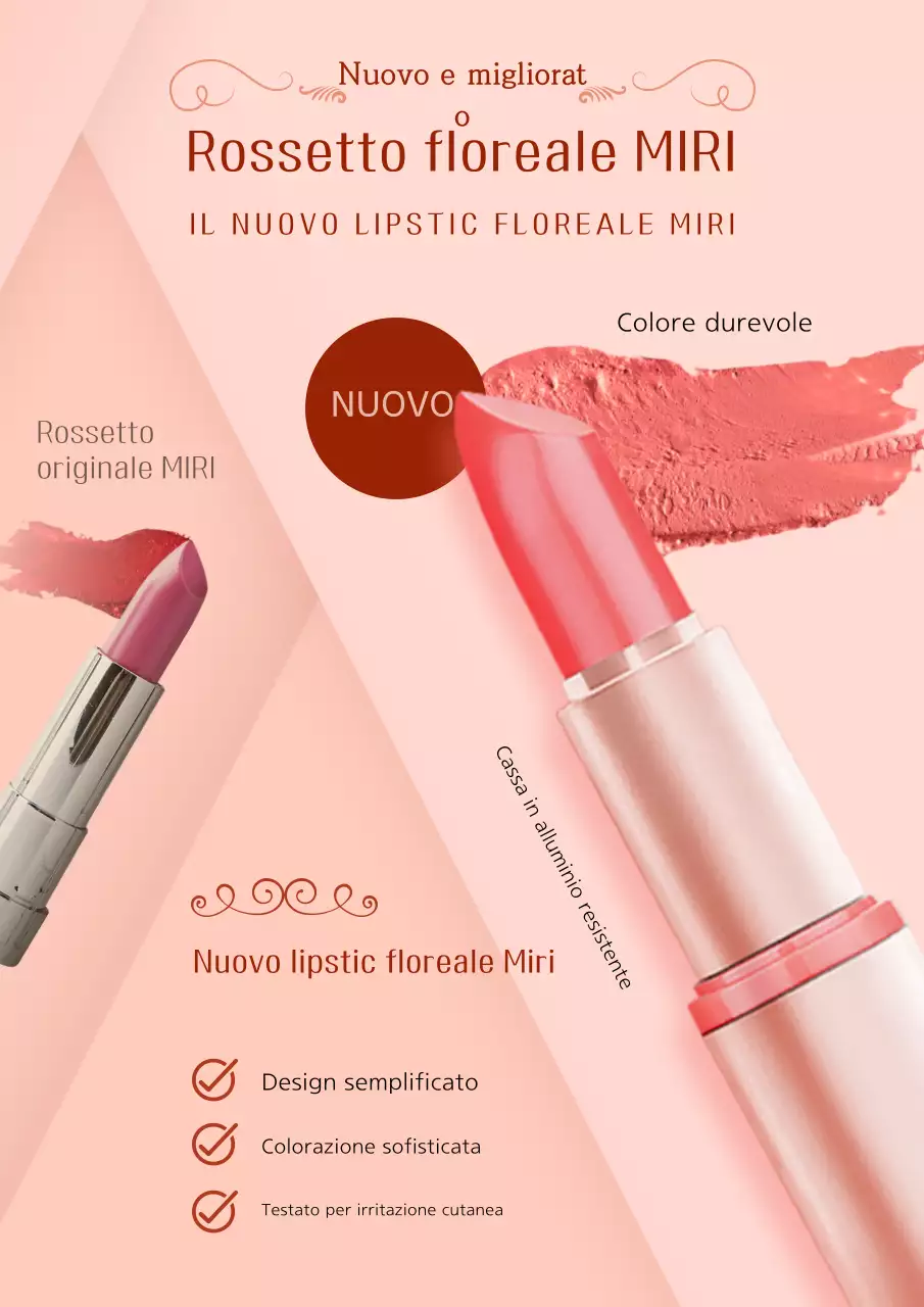 Annuncio di rinnovo del prodotto rossetto semplice in rosa e rosso