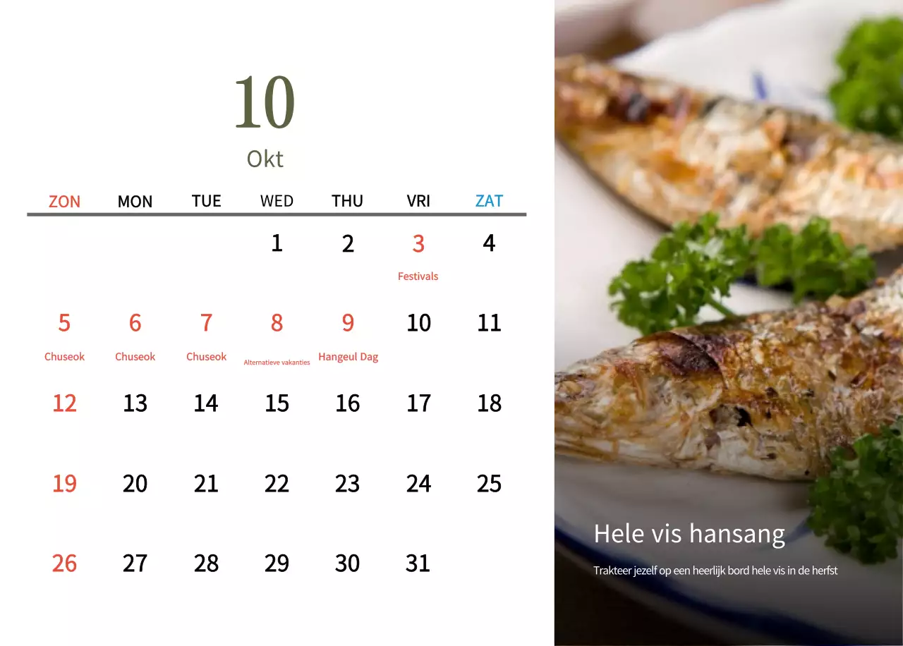 Beige Traditionele Eetkalender