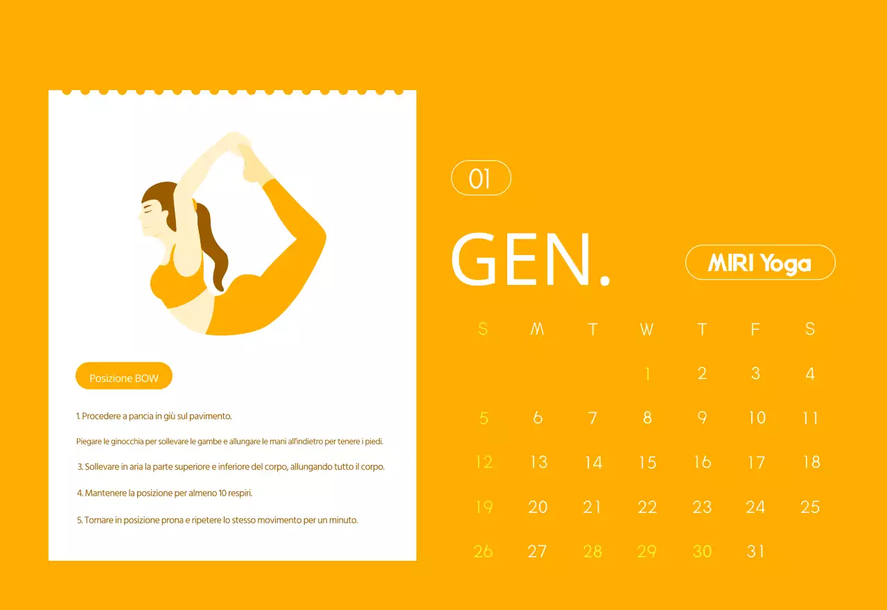 Calendario promozionale arancione dello yoga minimalista