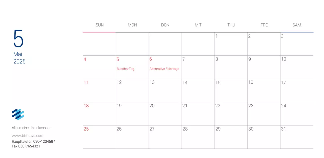 Marineblauer einfacher Krankenhaus-Werbekalender