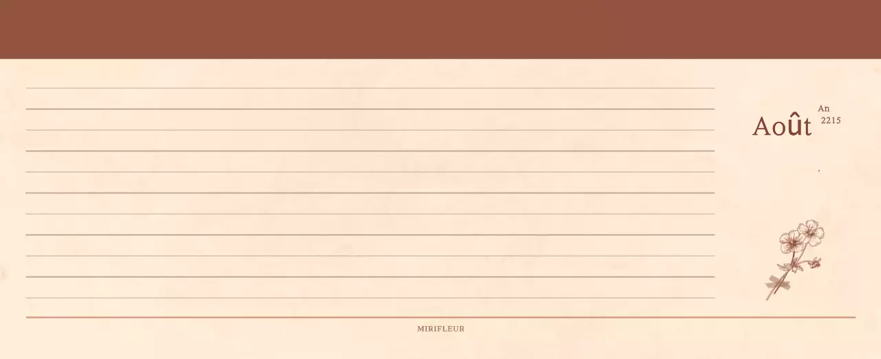 Calendrier sentimental de fleuriste en papier de laine marron clair et marron.