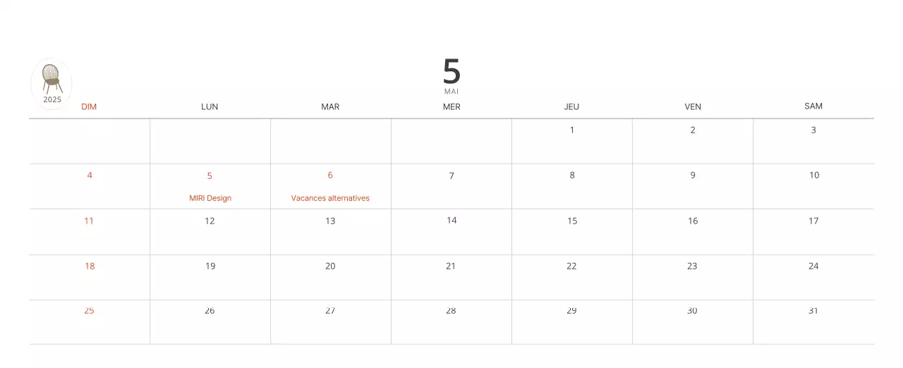 Calendrier intérieur minimaliste beige