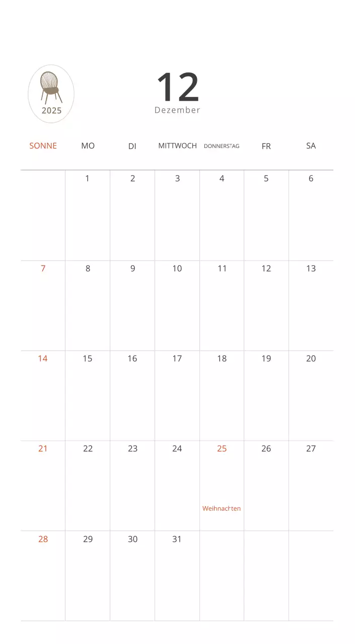 Beigefarbener minimalistischer Innenkalender