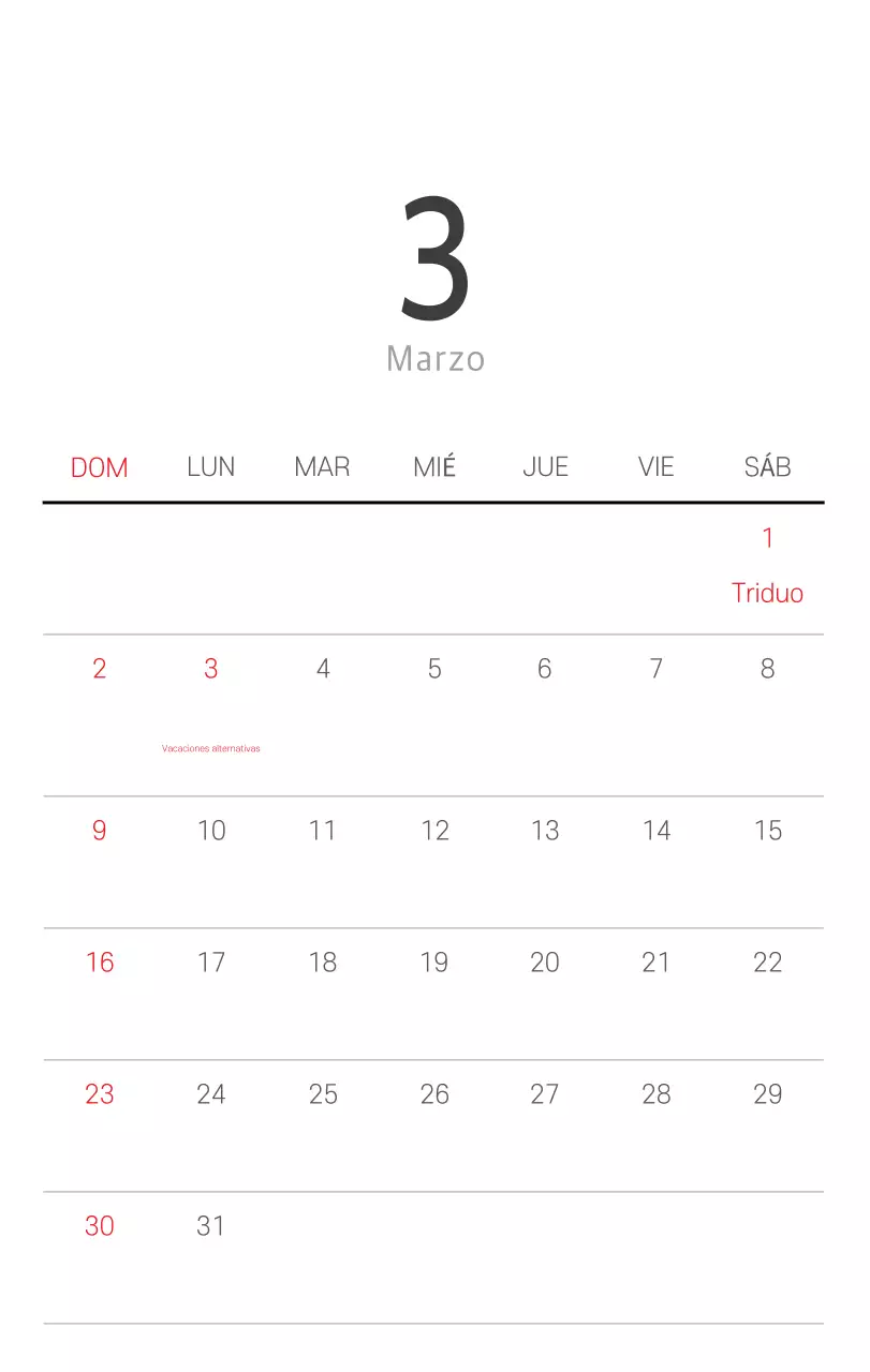 Calendario blanco de naturaleza botánica limpia