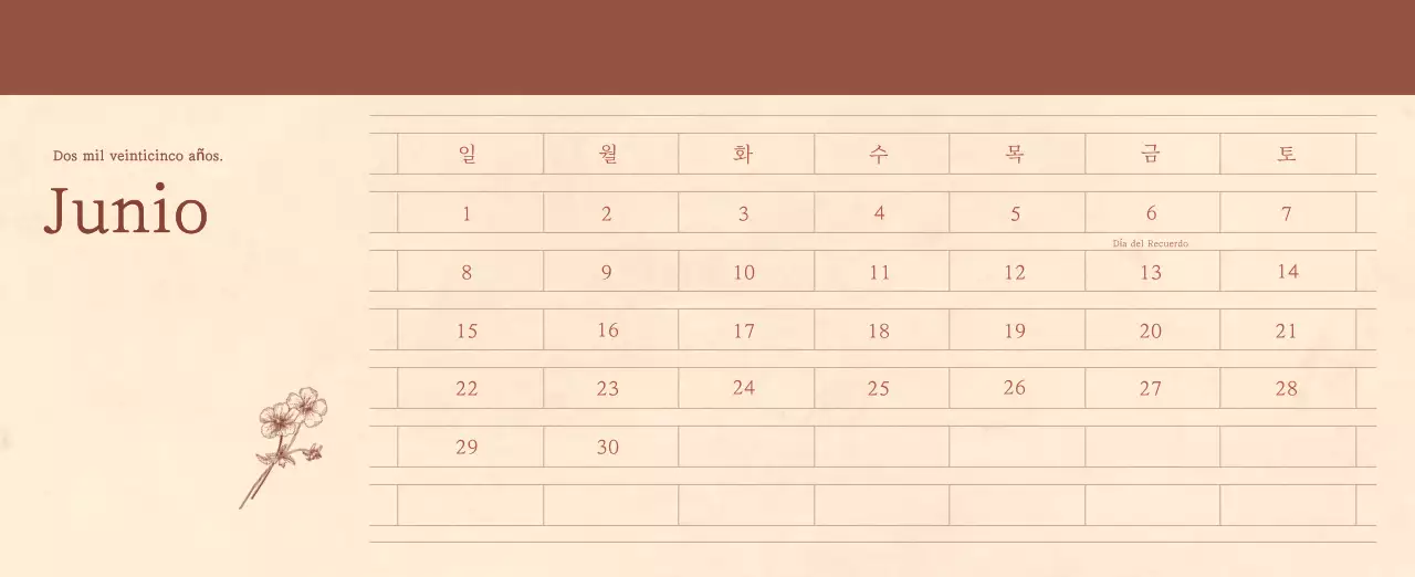 Un calendario sentimental de floristería en papel de lana marrón claro y marrón concepto