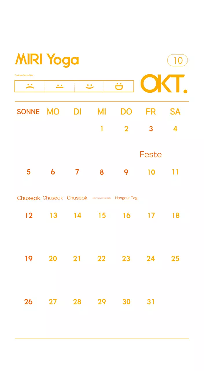 Orange Minimalistischer Yoga-Aktionskalender