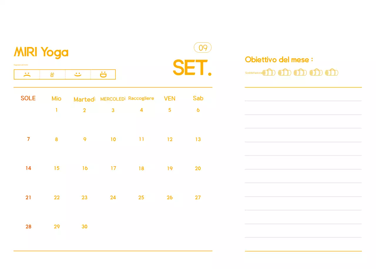 Calendario promozionale arancione dello yoga minimalista