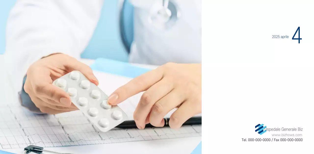 Calendario promozionale dell'ospedale semplice, bianco e blu