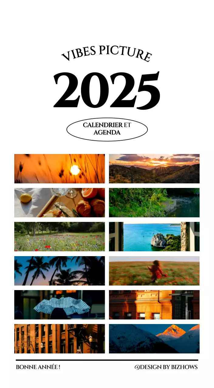 Calendrier simple avec un concept de photographie de voyage émotionnel en noir et blanc