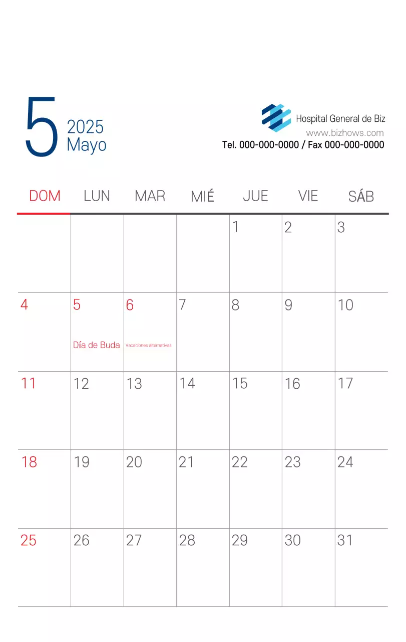 Calendario promocional Hospital Navy White Simple