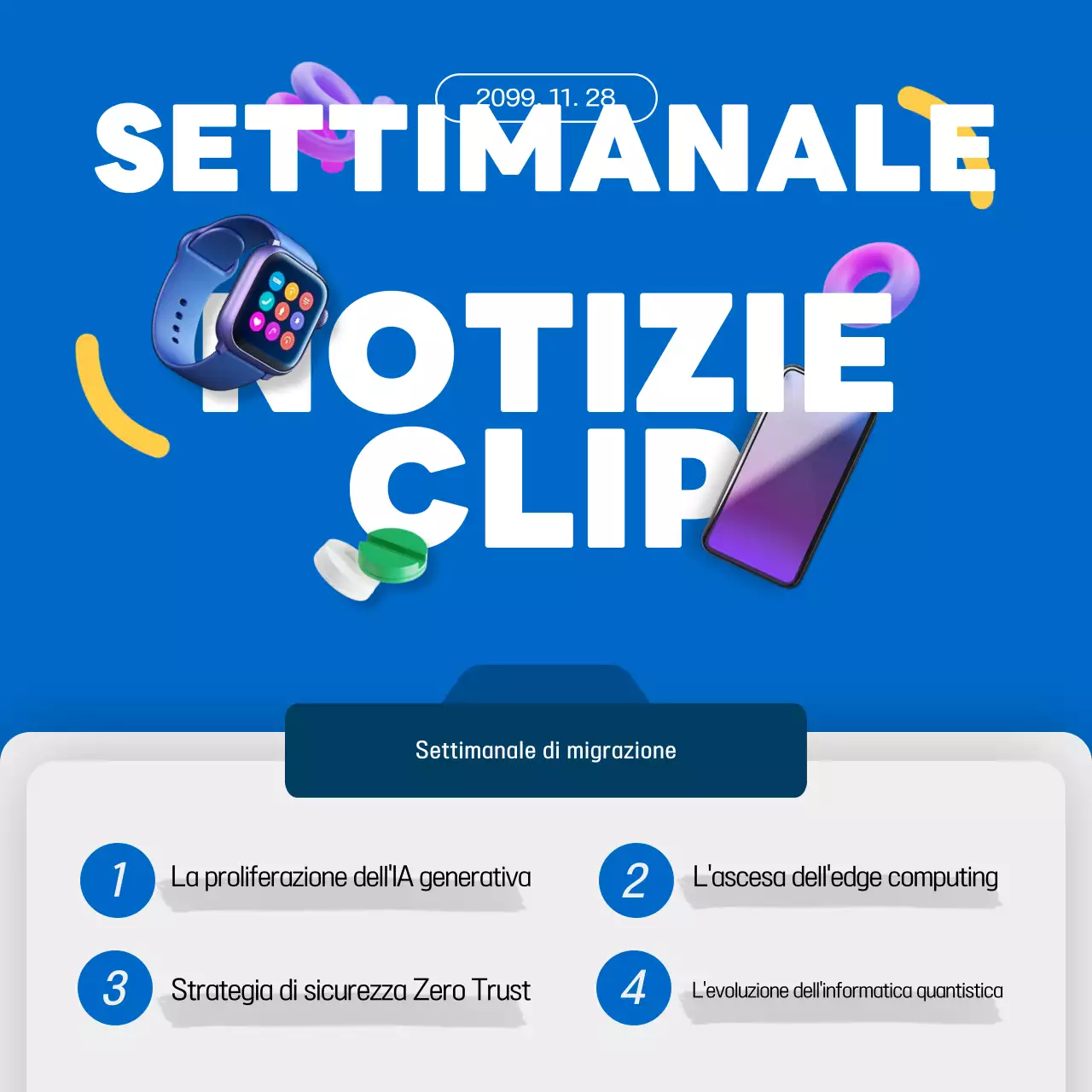 Notizie sulla tecnologia moderna in bianco e blu