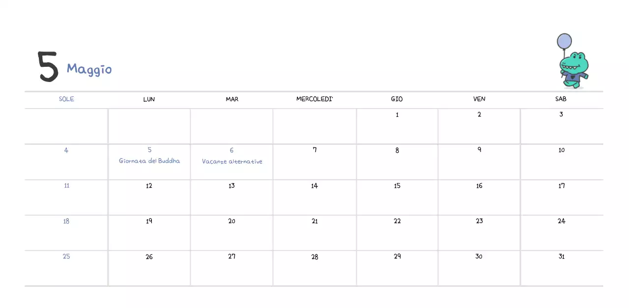 Un calendario con un simpatico concetto di illustrazione di Ago