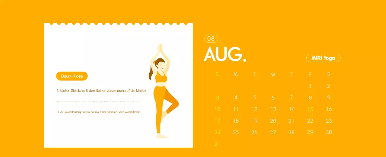 Orange Minimalistischer Yoga-Aktionskalender