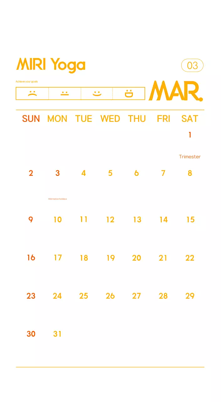 Orange Minimalist Yoga Promotional Calendar