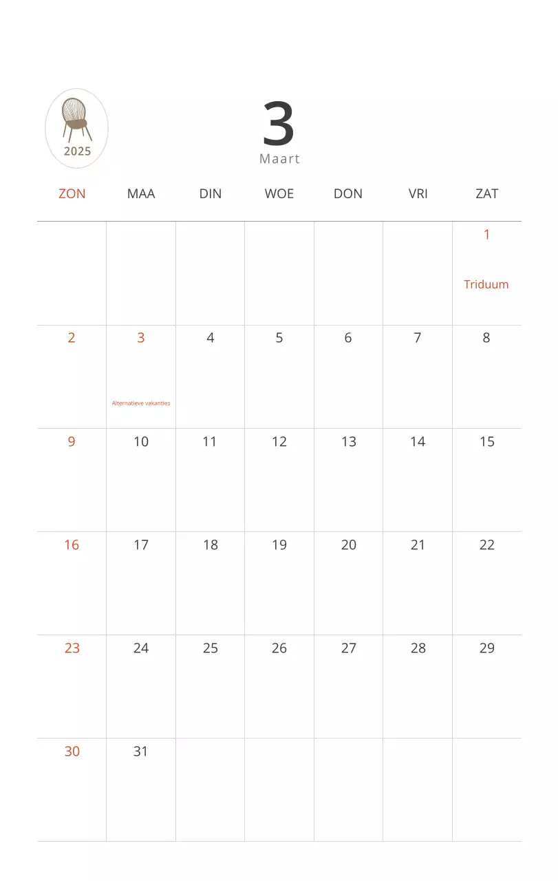 Beige minimalistische interieurkalender